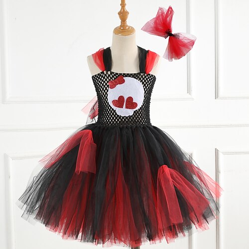 

kinderkleidung Mädchen Halloween Kleid Herz Tüll-Kleid Übers Knie Kleid Halloween Patchwork Ärmellos Kostüm Kleid 3-12 Jahre Herbst Schwarz
