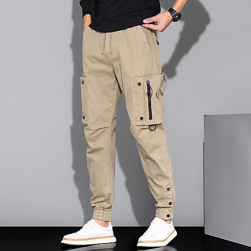 

Men's Cargo Pants Trousers Work Pants Drawstring Elastic Waist Multi Pocket Solid Colored Comfort Breathable Casual Daily Streetwear Sports Fashion ArmyGreen Khaki Micro-elastic / Elasticity