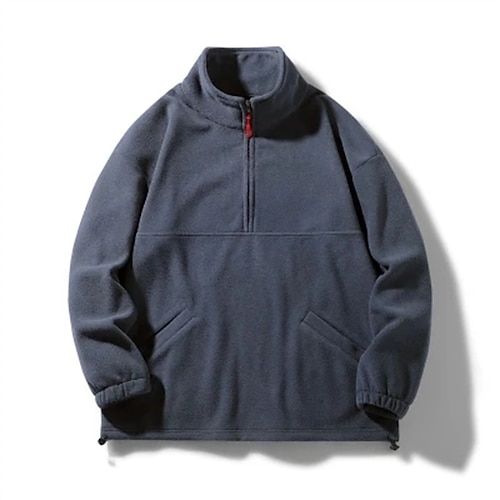 

Men's Fuzzy Sherpa Sweatshirt Teddy Coat Quarter Zipper Hoodie Gray Black Standing Collar Plain Half Zip Casual Designer Casual Fuzzy Winter Clothing Apparel Hoodies Sweatshirts Long Sleeve