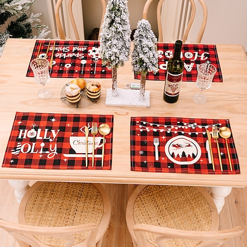 

New Christmas Table Decorations Red and Black Plaid Printed Placemats Car Coffee Plaid Placemats