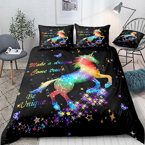 

Unicorn Duvet Cover Bedding Sets Comforter Cover with 1 Duvet Cover or Coverlet,1Sheet,2 Pillowcases for Double/Queen/King(1 Pillowcase for Twin/Single)