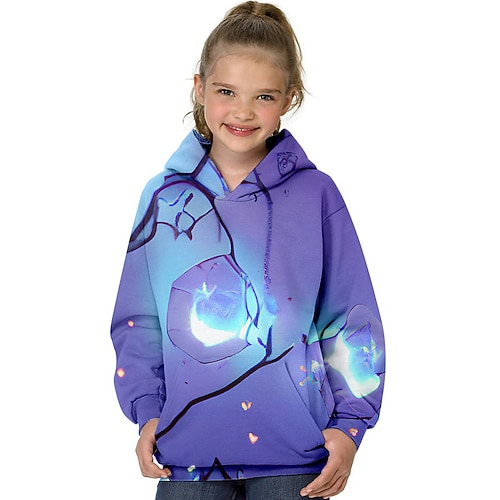 

Kids Girls' Hoodie Floral Outdoor 3D Print Long Sleeve Pocket Fashion 3-13 Years Winter Purple