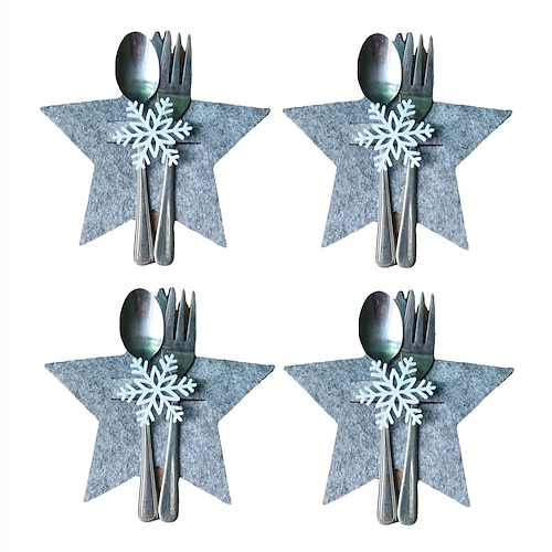 

4 Pcs Christmas Cutlery Bag Snowflake Silverware Tableware Holder Knife Fork Bag Pouch Decor for Home Dinner Table, Festival Holiday Party, Christmas Decoration