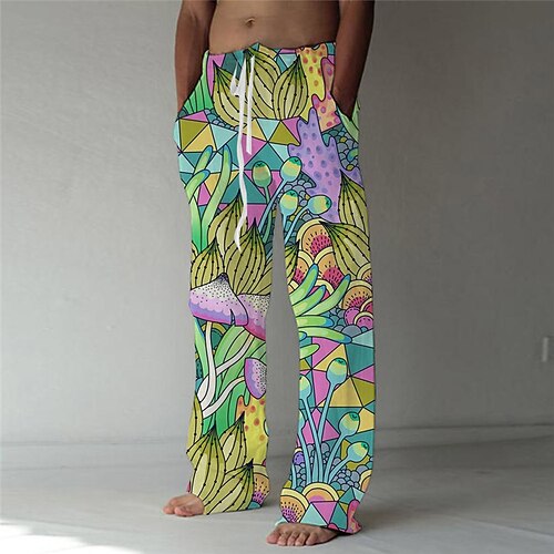 

Men's Trousers Beach Pants Pocket Drawstring Elastic Waist Plants Graphic Prints Comfort Breathable Casual Daily Holiday Streetwear Designer Yellow / Elasticity