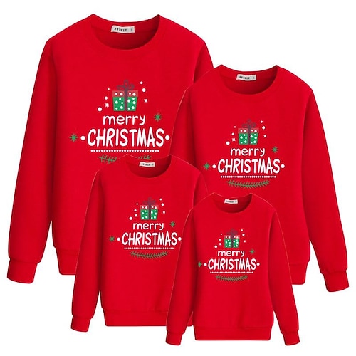 

Family Ugly Christmas Tops Sweatshirt Pullover Letter Casual Red Black Long Sleeve Daily Matching Outfits