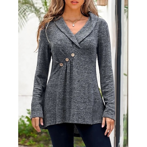 

Women's Blouse Shirt Gray Plain Long Sleeve Daily Weekend Streetwear Casual V Neck Long S