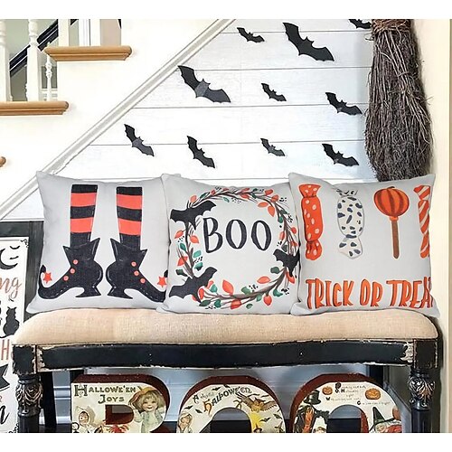 

Halloween Double Side Cushion Cover 4PC Soft Decorative Square Throw Pillow Cover Cushion Case Pillowcase for Bedroom Livingroom Superior Quality Machine Washable Indoor Cushion for Sofa Couch Bed Chair Pumpkin Cat Bat