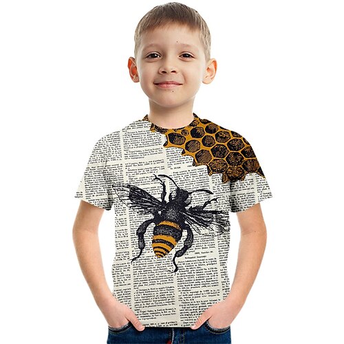 

Kids Boys T shirt Animal Outdoor 3D Print Short Sleeve Crewneck Active 3-12 Years Spring Gray