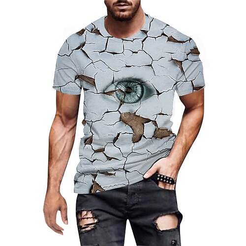 

Men's T shirt Tee Graphic Prints Eye Crack Crew Neck Gray 3D Print Outdoor Street Short Sleeve Print Clothing Apparel Sports Designer Casual Big and Tall / Summer / Summer