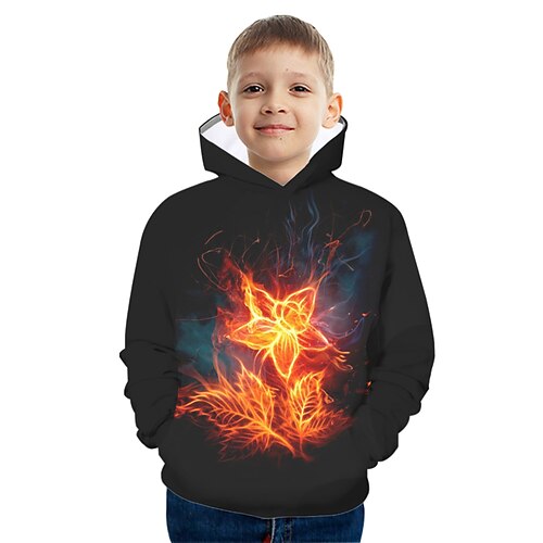 

Kids Boys Hoodie Graphic Outdoor 3D Print Long Sleeve Pocket Active 3-12 Years Winter Black