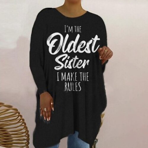 

Women's Plus Size Tops T shirt Tee Letter Sequins Print Long Sleeve Round Neck Casual Daily Vacation Polyester Fall Winter Green Black