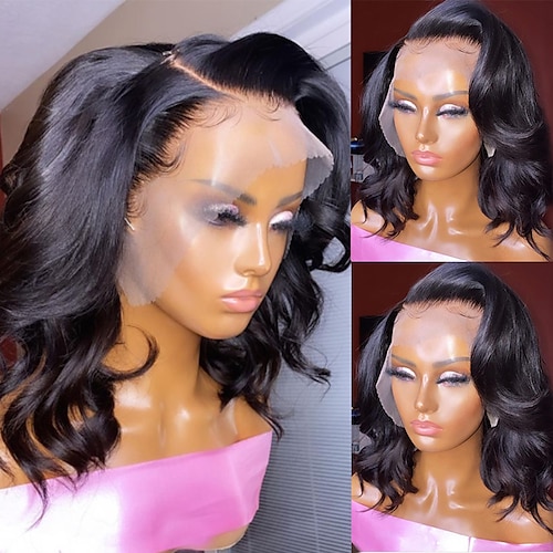 

Remy Human Hair 13x4 Lace Front Wig Short Bob Brazilian Hair Loose Wave Black Wig 130% 150% Density with Baby Hair Smooth Natural Hairline 100% Virgin Pre-Plucked For wigs for black women Short Human