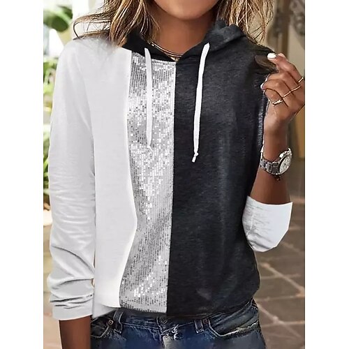 

Women's Pullover Hoodie Sweatshirt Pullover Color Block Print Daily Sports Hot Stamping Active Streetwear Clothing Apparel Hoodies Sweatshirts Black Blue