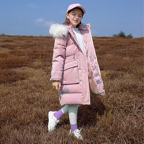 

Kids Girls' Down Coat Outerwear Plain Long Sleeve Coat Street Active Cool Green Pink Yellow Winter Fall 4-12 Years