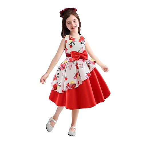 

Kids Girls' Dress Graphic A Line Dress Knee-length Dress Party Bow Sleeveless Cute Dress 3-10 Years Spring Blue Purple Pink