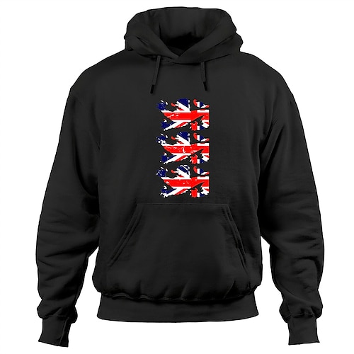 

Men's Pullover Hoodie Sweatshirt Hooded Graphic National Flag Print Sports Outdoor Daily Sports Hot Stamping Basic Cool Designer Clothing Apparel Queen of England Hoodies Sweatshirts Long Sleeve