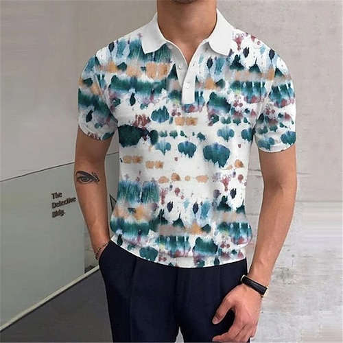 

Men's Collar Polo Shirt Golf Shirt Tie Dye Turndown White 3D Print Outdoor Street Short Sleeves Button-Down Print Clothing Apparel Fashion Designer Casual Breathable / Summer / Spring / Summer
