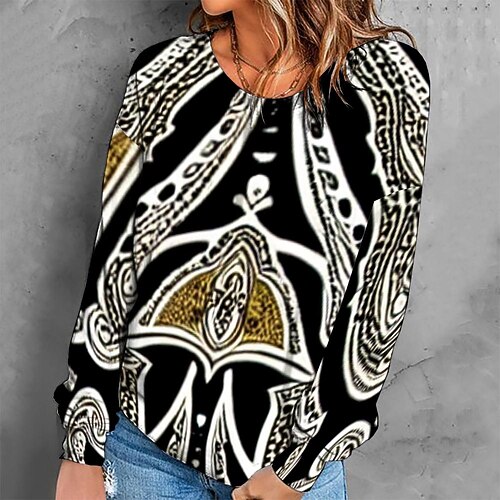 

Women's Sweatshirt Pullover Retro Black Graphic Geometric Tie Dye Casual Round Neck Long Sleeve S M L XL 2XL 3XL / Winter