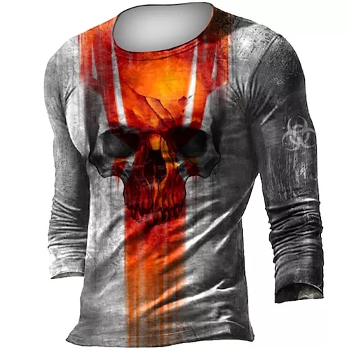 

Men's Unisex T shirt Tee Skull Graphic Prints Crew Neck Green Blue Purple Yellow Orange 3D Print Outdoor Street Long Sleeve Print Clothing Apparel Basic Sports Designer Casual