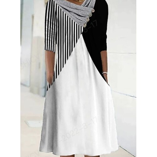 

Women's A Line Dress Knee Length Dress White Half Sleeve Color Block Striped Patchwork Print Fall Winter Crew Neck Casual Modern 2022 S M L XL 2XL 3XL
