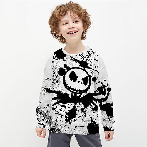 

Kids Boys Halloween T shirt Skull Outdoor 3D Print Long Sleeve Vintage 3-12 Years Winter Black Dark Gray Red
