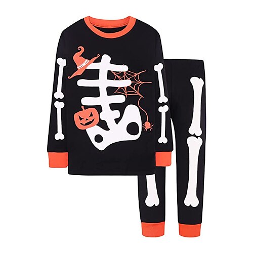 

Kids Boys Halloween Sweatshirt Pants Clothing Set 2 Pieces Long Sleeve Black Purple Pink Skull Print Outdoor Street Sports Fashion Cool Daily Comfort 3-12 Years