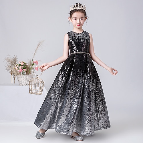 

Christmas Pageant & Performance Princess Flower Girl Dresses Jewel Neck Floor Length Sequined with Lace Paillette Sparkle & Shine Cute Girls' Party Dress Fit 3-16 Years