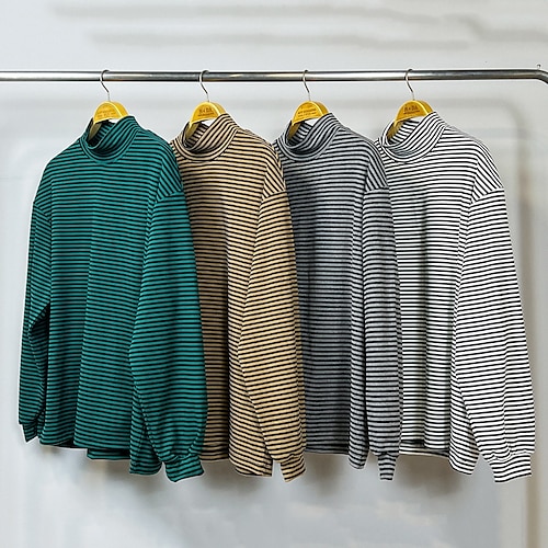 

Men's T shirt Tee Turtleneck shirt Striped Rolled collar Stand Collar Black / White Black / Gray Blue-Green Coffee Print Holiday Vacation Long Sleeve Clothing Apparel Cotton Lightweight Casual / Fall