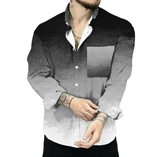 

Men's Shirt Gradient Turndown Gray 3D Print Outdoor Street Long Sleeve Button-Down Print Clothing Apparel Designer Casual Breathable