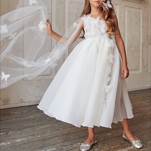 

Party Event / Party Princess Flower Girl Dresses One Shoulder Ankle Length Tulle Fall with Pleats Draping Tutu Cute Girls' Party Dress Fit 3-16 Years