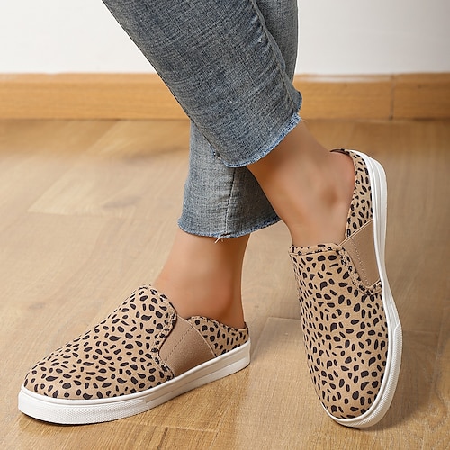 

Women's Slip-Ons Daily Winter Flat Heel Round Toe Casual Walking Shoes Synthetics Loafer Animal Patterned Camel