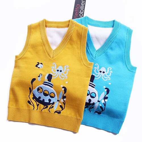 

Kids Boys Sweater Cartoon Daily Sleeveless Fashion Cotton 2-8 Years Winter Blue Yellow