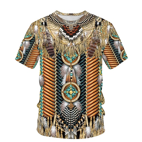 

Men's Unisex T shirt Tee Tribal Graphic Prints Crew Neck Brown Coffee Short Sleeve 3D Print Outdoor Street Print Tops Sports Designer Casual Big and Tall / Summer / Summer