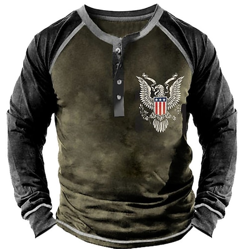 

Men's Unisex Sweatshirt Pullover Button Up Hoodie Army Green Crew Neck Color Block Graphic Prints Eagle Patchwork Print Casual Daily Sports 3D Print Designer Casual Big and Tall Spring & Fall