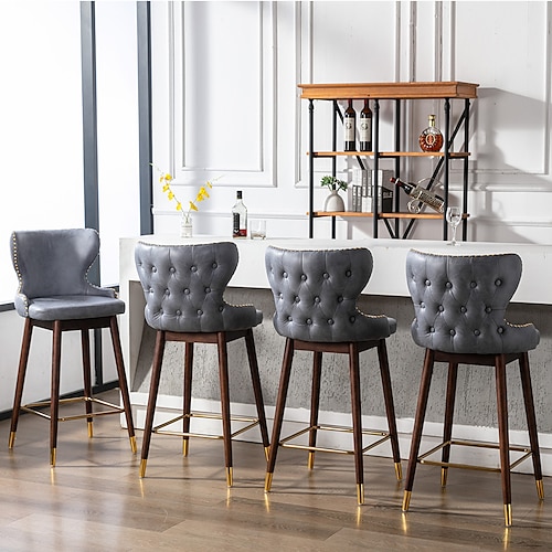 

1pc Modern Leathaire Fabric bar chairs Tufted Gold Nailhead Trim Gold Decoration Bar stoolsSet of 2 (Stone Blue)