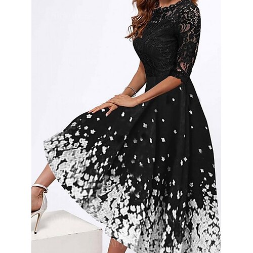 

Women's Lace Dress A Line Dress Midi Dress Black Half Sleeve Floral Print Lace Print Fall Winter Crew Neck Stylish Modern 2022 S M L XL 2XL 3XL