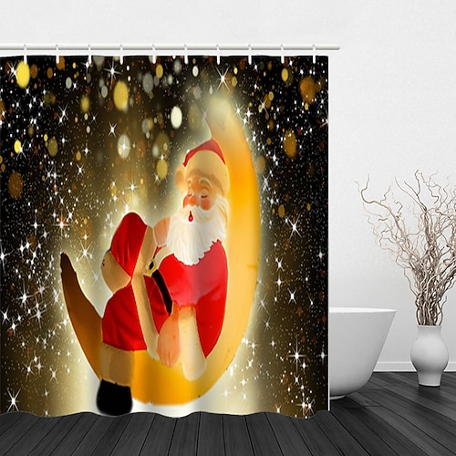 

Christmas Shower Curtain with Hooks,Christmas Santa Claus Scene Print Shower Curtain With Hook Modern Polyester Machined Waterproof Bathroom
