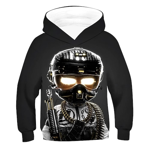 

Kids Boys Hoodie Graphic Outdoor 3D Print Long Sleeve Pocket Streetwear 3-12 Years Winter Black