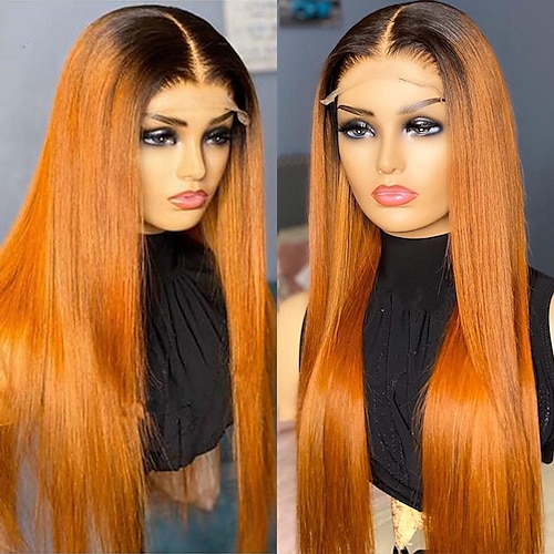 

Unprocessed Virgin Hair 13x4 Lace Front Wig Middle Part Peruvian Hair Straight Orange Wig 130% 150% Density with Baby Hair Glueless Pre-Plucked For Women Long Human Hair Lace Wig / Daily Wear