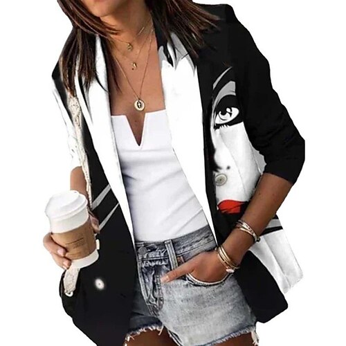 

Women's Blazer Windproof Warm Outdoor Work Street Going out Print Double Breasted Lapel Fashion Elegant Modern Abstract Regular Fit Outerwear Long Sleeve Winter Fall Black S M L XL XXL 3XL