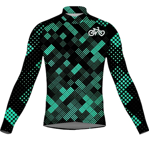 

21Grams Men's Cycling Jersey Long Sleeve Bike Top with 3 Rear Pockets Mountain Bike MTB Road Bike Cycling Breathable Quick Dry Moisture Wicking Reflective Strips Green Geometic Polyester Spandex