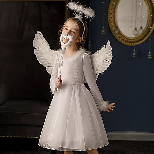 

Angel Cosplay Costume Outfits Kid's Girls' Cosplay Halloween Halloween Festival / Holiday Polyester White Easy Carnival Costumes / Dress / Wings / Hair Band