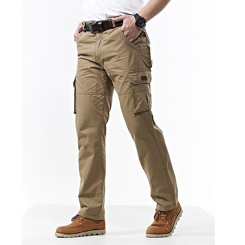 

Men's Cargo Pants Trousers Multi Pocket Straight Leg Solid Color Full Length Cotton Black blue khaki / Spring / Fall