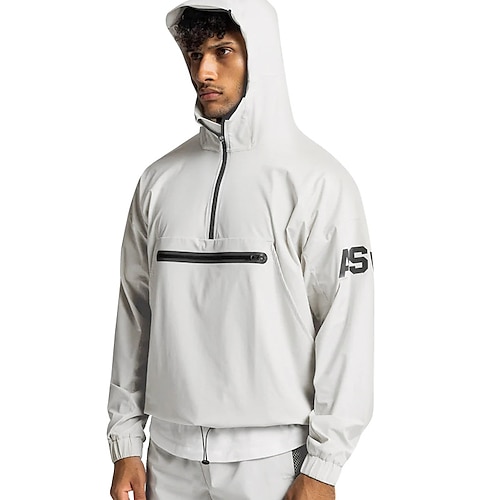 

Men's Windbreaker Hoodie Jacket Half Zip Zipper Pocket Long Sleeve Outerwear Athleisure Windproof Quick Dry Lightweight Gym Workout Running Active Training Sportswear Activewear Wine Red White Black