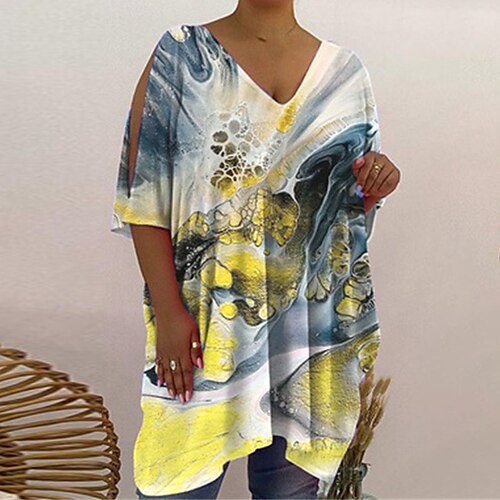 

Women's Plus Size Tops T shirt Tee Floral Butterfly Print Half Sleeve V Neck Casual Daily Vacation Cotton Spandex Jersey Fall Winter Green Black