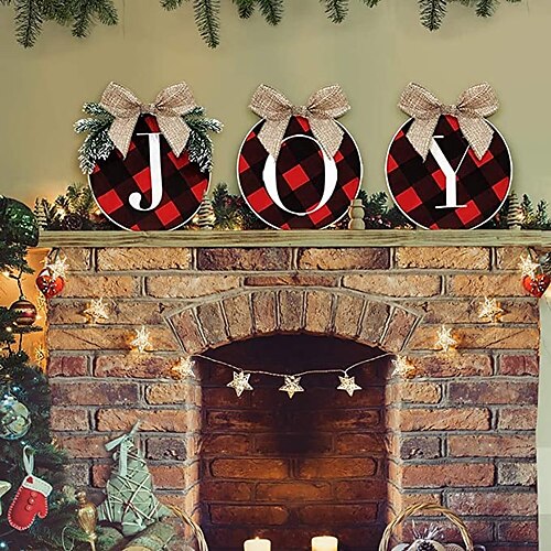 

Christmas Decorations Wall Decor Joy Sign Buffalo Check Plaid Wreath for Front Door - Rustic Burlap Wooden Holiday Decor for Home Window Wall Farmhouse Indoor Outdoor
