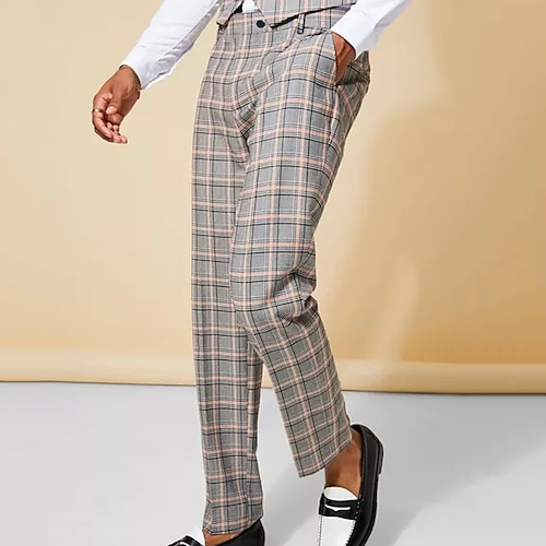 

Men's Chinos Trousers Jogger Pants Plaid Dress Pants Chino Pants Front Pocket Plaid Checkered Lattice Tartan Comfort Business Casual Daily Basic Streetwear Gray Micro-elastic
