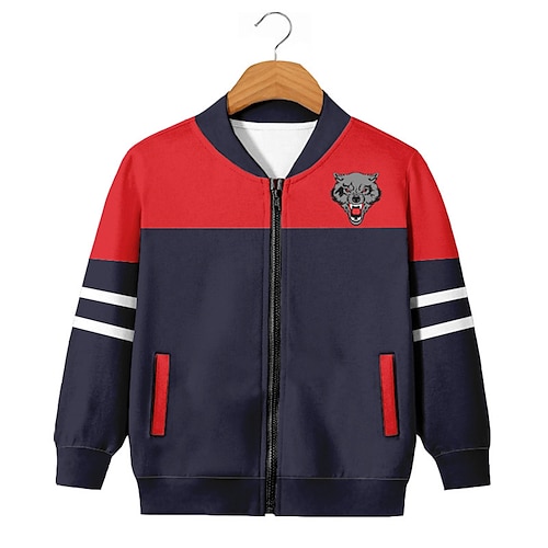 

Kids Boys Coat Outerwear Animal Striped Long Sleeve Zipper Coat Daily Active Streetwear Cool Black Red Winter Fall 3-12 Years