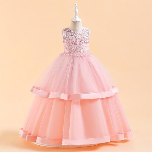 

Kids Little Girls' Dress Solid Colored Tulle Dress Party Daily Mesh White Pink Maxi Sleeveless Cute Princess Dresses Spring Summer Slim 4-12 Years