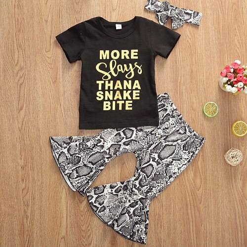 

2 Pieces Kids Girls' T-shirt & Pants Clothing Set Outfit Letter Short Sleeve Cotton Set Street Fashion Daily Spring Summer 2-6 Years Black